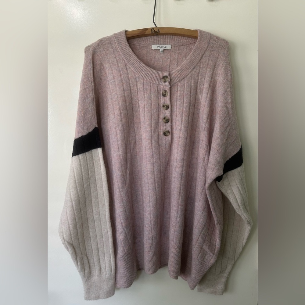 Madewell Pink, Cream, and Black colorblock Sweater. XL.